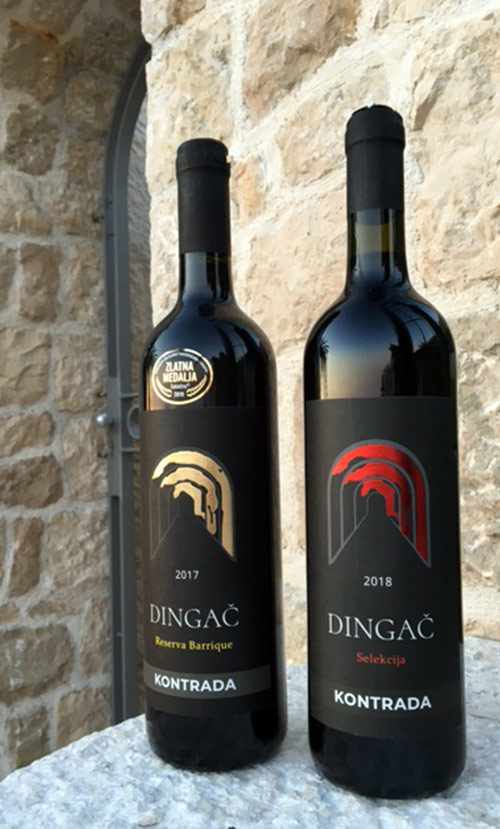 Dizajn etikete i znaka za vino, dvije butelje, vinarija Kontrada